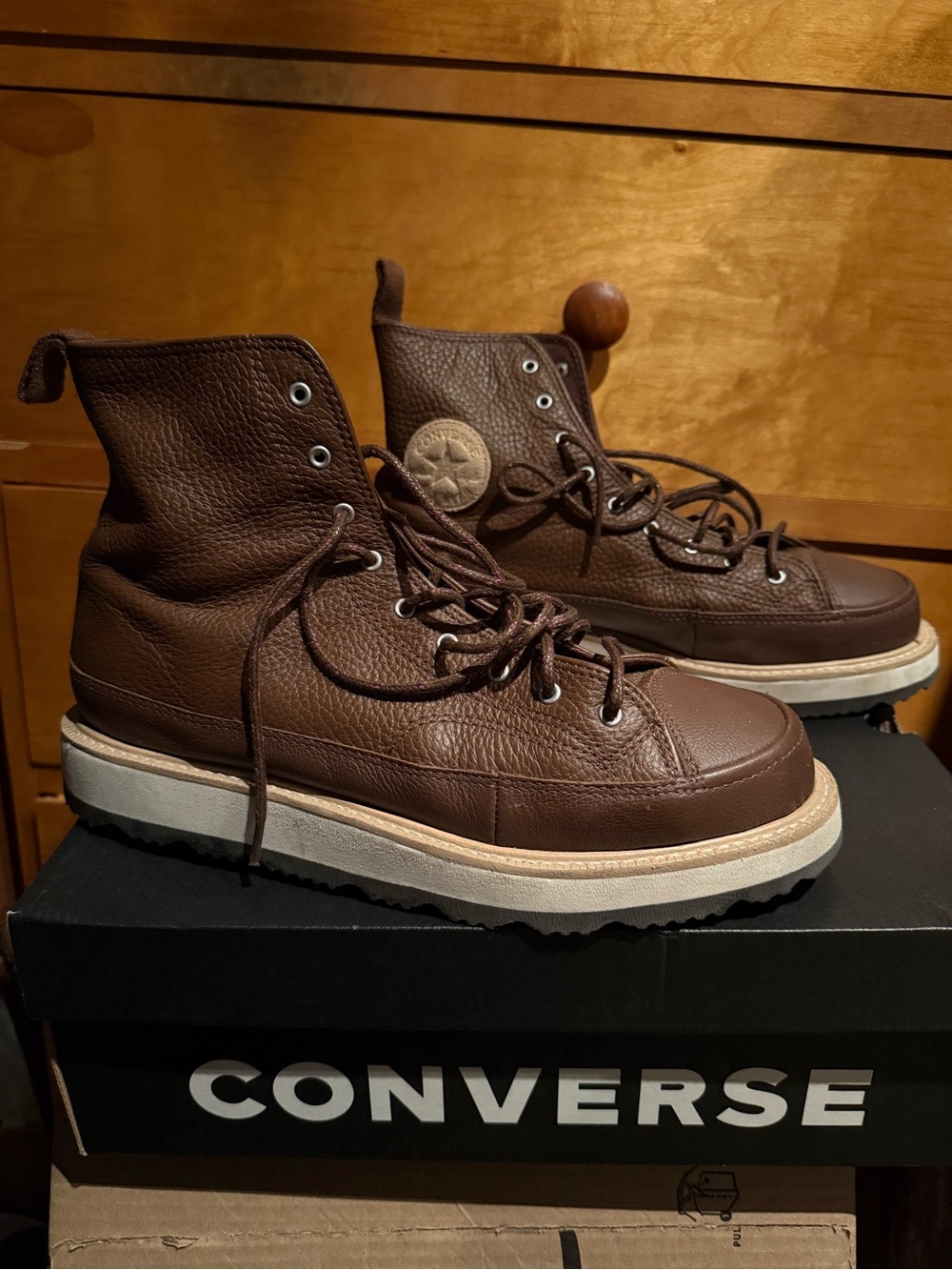 Converse Brown Cream Purple Leather High-Top Boot Style Shoes
